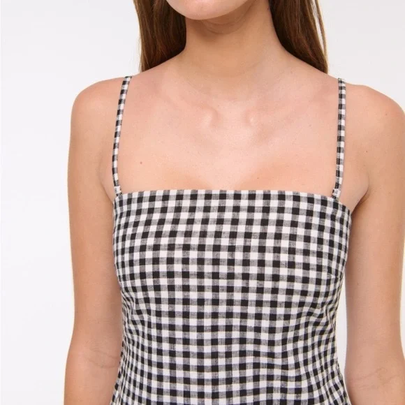 NWT Abercrombie Scarlett Strapless Linen-Blend Skort Dress in Gingham - Picture 3 of 10